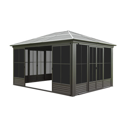[12X14FT] Alora Serenity Premium All-Weather Outdoor Aluminum Sunroom With Galvanized Steel Hardtop Sloping Roof, Lockable Doors, And Moveable PC Screens (SAK76831)