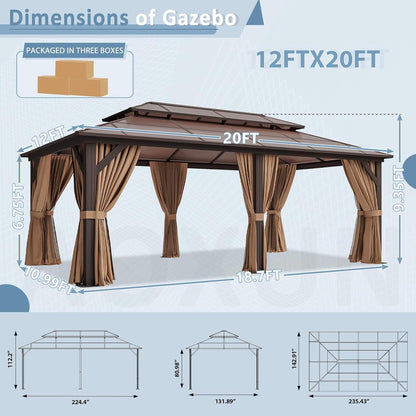 [12X20FT] Alora Premium Aluminum Outdoor Polycarbonate Hardtop Gazebo With Netting & Curtains (SAK36580)