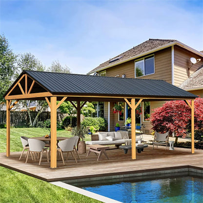 [12X20FT] Premium Outdoor Double-Layer Galvanized Steel Hardtop Gazebo Pergola For Patio (SAK46095)