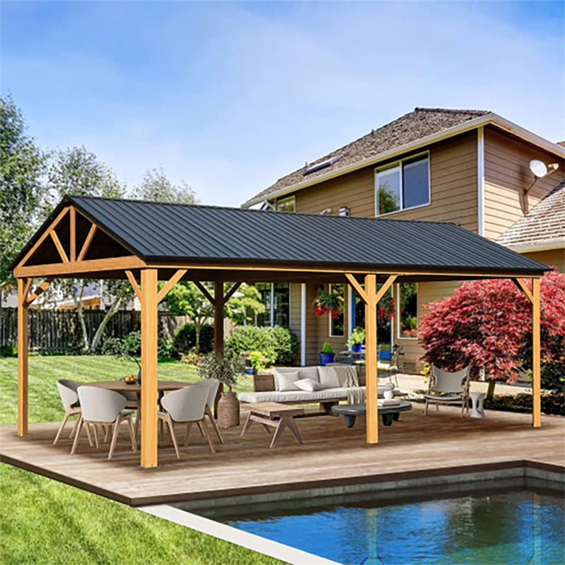 [12X20FT] Premium Outdoor Double-Layer Galvanized Steel Hardtop Gazebo Pergola For Patio (SAK46095)