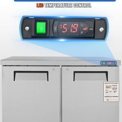 12.9 Cu.Ft 2-Door Commercial Stainless Steel Worktop Undercounter Refrigerator, 48" (SAK13725)
