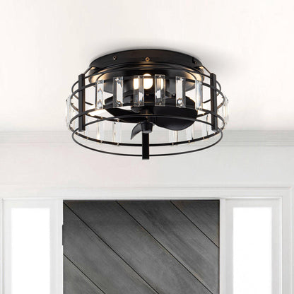 13" Modern DC Motor Flush Mount Reversible Crystal Ceiling Fan with Lighting and Remote Control