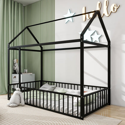 Metal Bed House Bed Frame With Fence