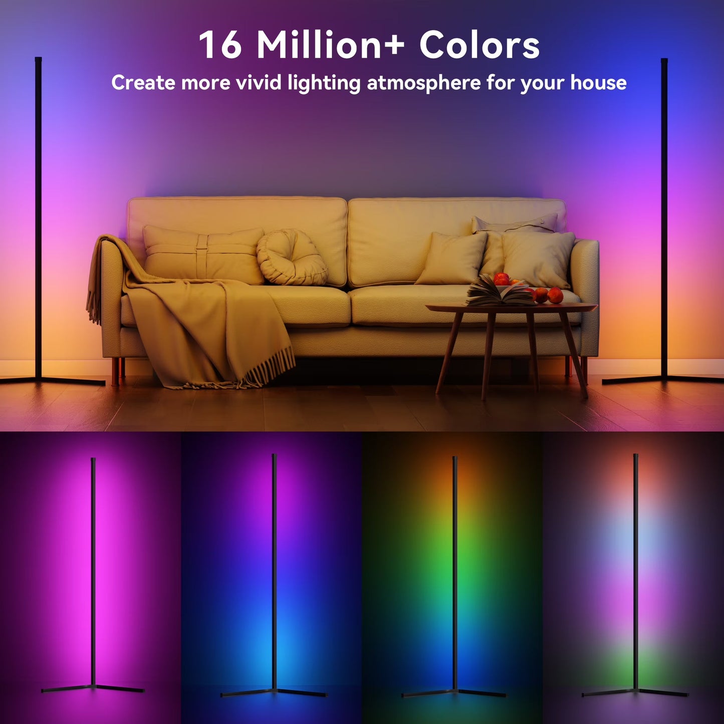 RGB Corner Floor Lamp, Support App, Music Sync