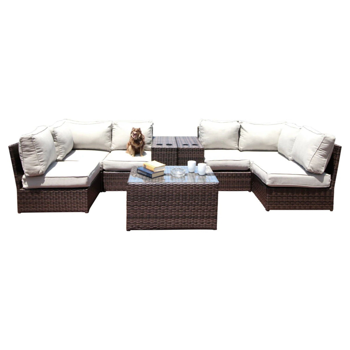 Comfortable Modern Patio Rattan Sectional Set With Cushions