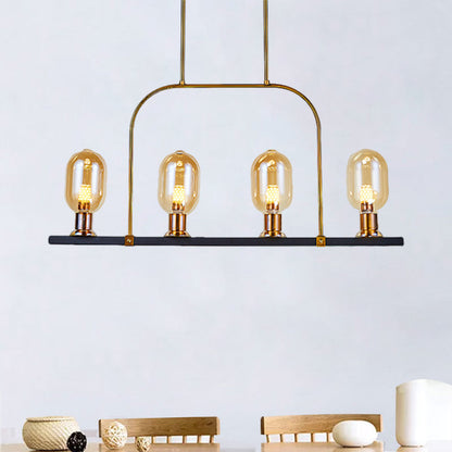 DecorBites™ Modern Amber Glass 4-Light Hanging Ceiling Lamp with Metallic Frame - Bulb-Like Island Lighting