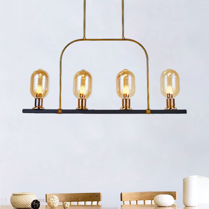 DecorBites™ Modern Amber Glass 4-Light Hanging Ceiling Lamp with Metallic Frame - Bulb-Like Island Lighting