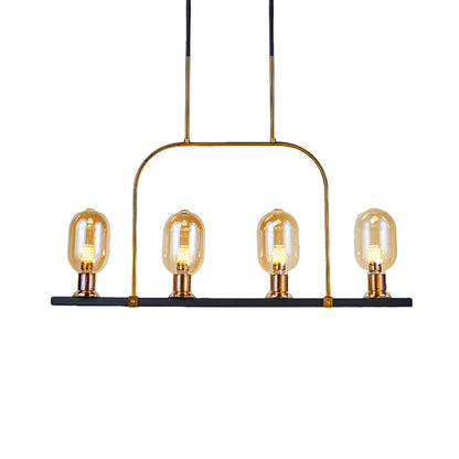 DecorBites™ Modern Amber Glass 4-Light Hanging Ceiling Lamp with Metallic Frame - Bulb-Like Island Lighting