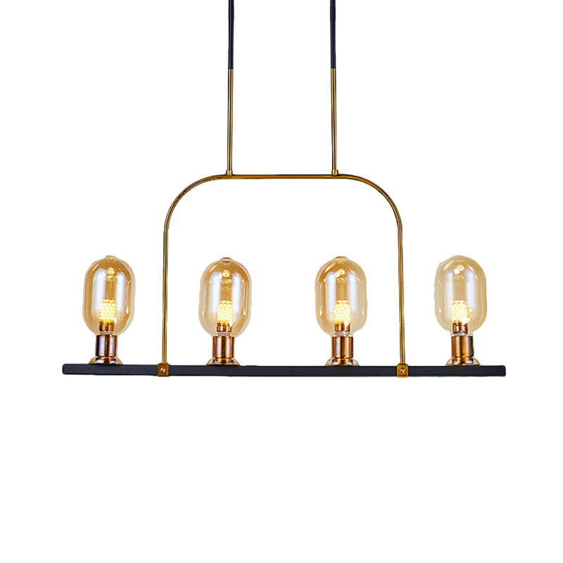 DecorBites™ Modern Amber Glass 4-Light Hanging Ceiling Lamp with Metallic Frame - Bulb-Like Island Lighting