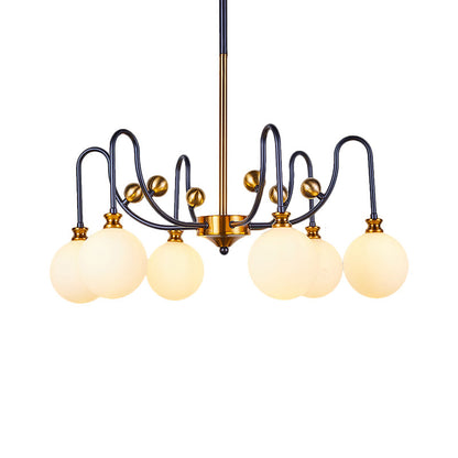 DecorBites™ Sleek Opal Glass Pendant Chandelier - Modernist Spherical Down Lighting - Black-Gold Finish - 6/9 Bulb Option for Living Room