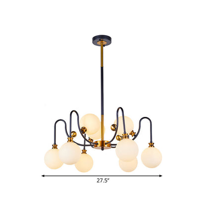 DecorBites™ Sleek Opal Glass Pendant Chandelier - Modernist Spherical Down Lighting - Black-Gold Finish - 6/9 Bulb Option for Living Room
