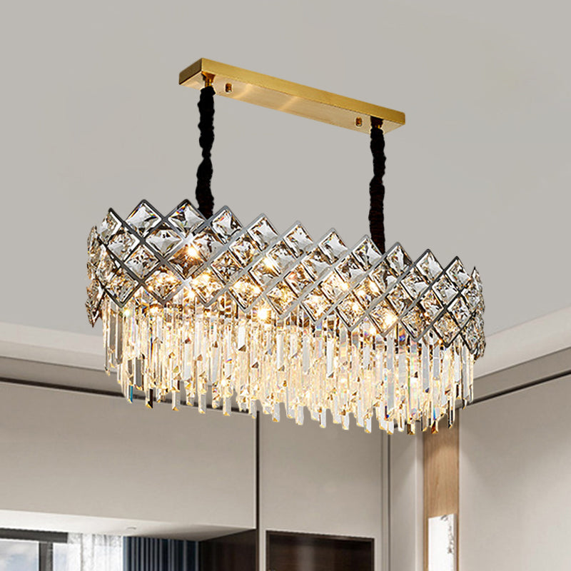 DecorBites™ Oval Island Light Fixture with Crystal Prisms - 10 Bulbs, Contemporary Design