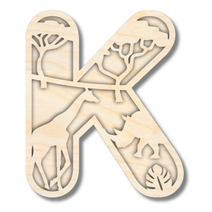 Unfinished Wood Layered Themed Letters | Jungle Animals | A-Z | 2 Piece | up to 24"