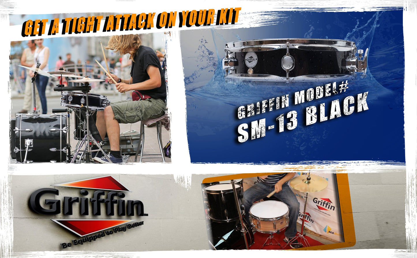 Piccolo Snare Drum 13" x 3.5" by GRIFFIN - 100% Poplar Wood Shell with Black PVC & White Coated Drum Head - Drummers Acoustic Marching Kit Percussion