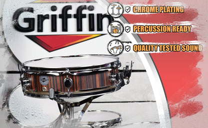 Piccolo Snare Drum 13" x 3.5" by GRIFFIN - 100% Poplar Wood Shell with Black Hickory Finish & Coated Drum Head - Drummers Deluxe Percussion