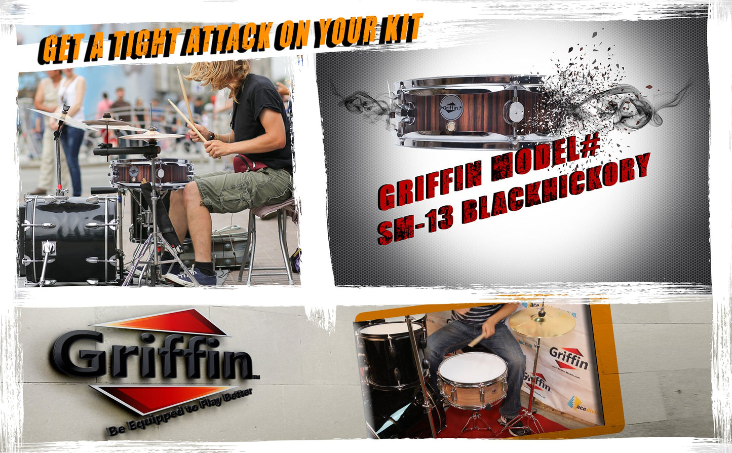 Piccolo Snare Drum 13" x 3.5" by GRIFFIN - 100% Poplar Wood Shell with Black Hickory Finish & Coated Drum Head - Drummers Deluxe Percussion