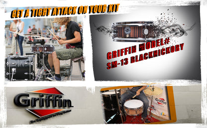 Piccolo Snare Drum 13" x 3.5" by GRIFFIN - 100% Poplar Wood Shell with Black Hickory Finish & Coated Drum Head - Drummers Deluxe Percussion