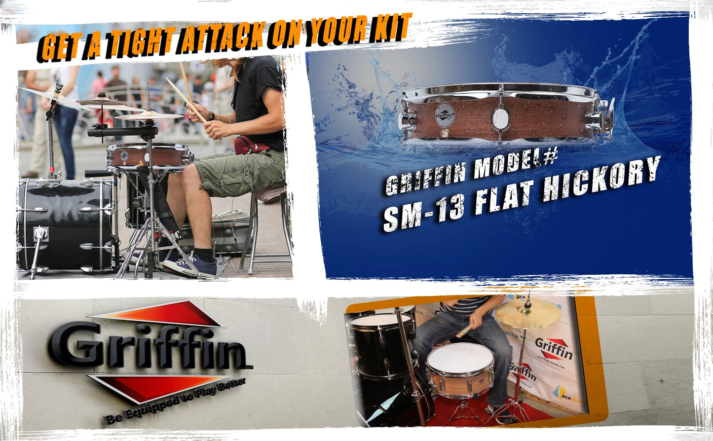 Piccolo Snare Drum 13" x 3.5" by GRIFFIN - 100% Poplar Wood Shell with Flat Hickory Finish & Coated Drum Head - Drummers Acoustic Marching Kit