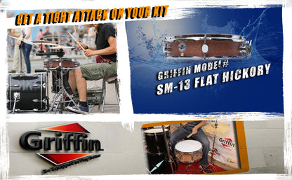 Piccolo Snare Drum 13" x 3.5" by GRIFFIN - 100% Poplar Wood Shell with Flat Hickory Finish & Coated Drum Head - Drummers Acoustic Marching Kit