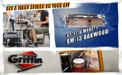 Piccolo Snare Drum 13" x 3.5" by GRIFFIN - 100% Poplar Shell with Oak Wood Finish & Coated Drum Head - Professional Marching Drummers Percussion