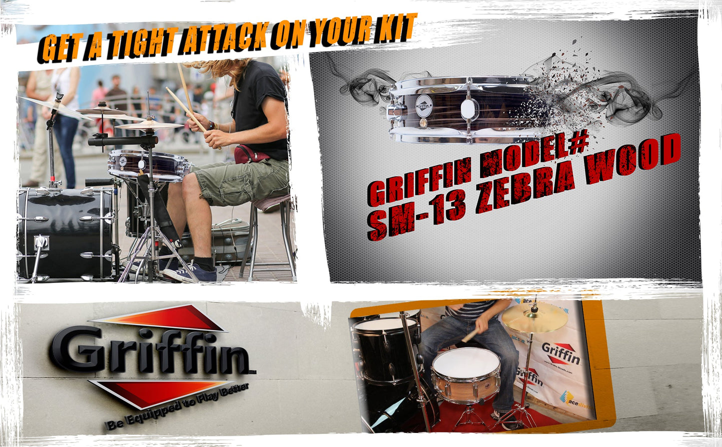 Piccolo Snare Drum 13" x 3.5" by GRIFFIN - 100% Poplar Wood Shell with Zebra Wood Finish & Coated Drum Head - Marching Drummers Percussion