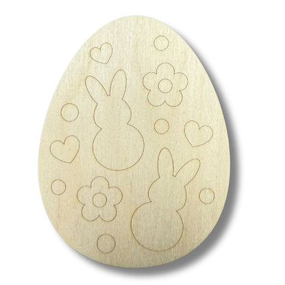 Unfinished Wood Etched Flower And Bunny Pattern Egg Shape | Paint By Line Crafts | up to 30" DIY