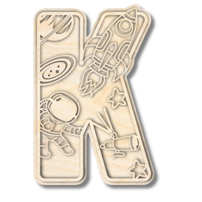Unfinished Wood Layered Themed Letters | Space | A-Z | 2 Piece | up to 24"