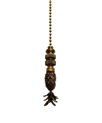 Tall Pineapple Ceiling Fan Pull, 2.5"h with 12" Antiqued Brass Chain