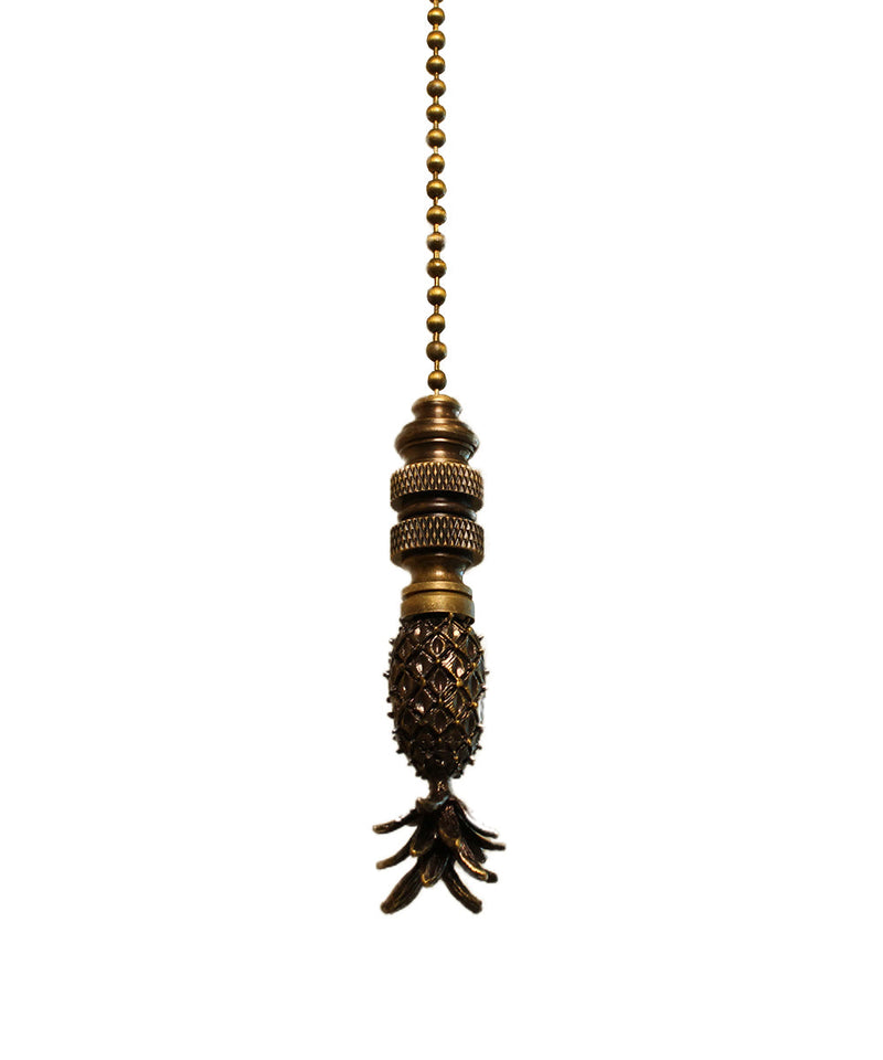 Tall Pineapple Ceiling Fan Pull, 2.5"h with 12" Antiqued Brass Chain