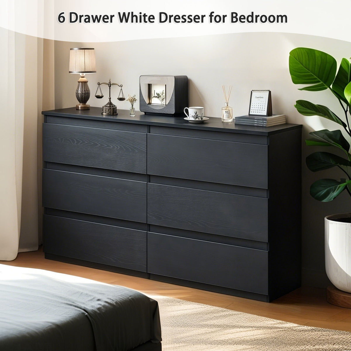 6 Drawer Dresser With Spacious Countertop And Concealed Handles