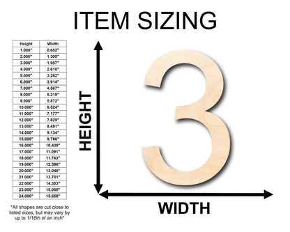 Unfinished Wood Arial Number 3 Shape - Craft - up to 46" DIY