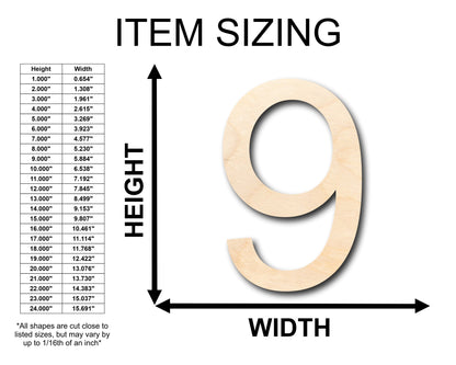 Unfinished Wood Arial Number 9 Shape - Craft - up to 46" DIY