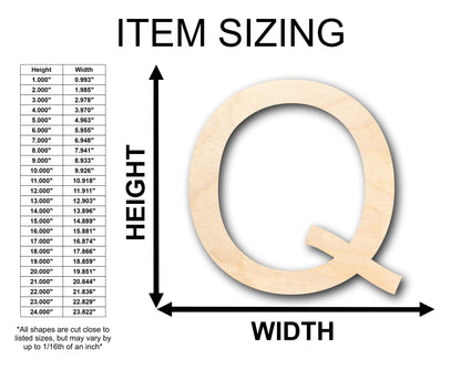 Unfinished Wood Arial Letter Q Shape - Craft - up to 46" DIY