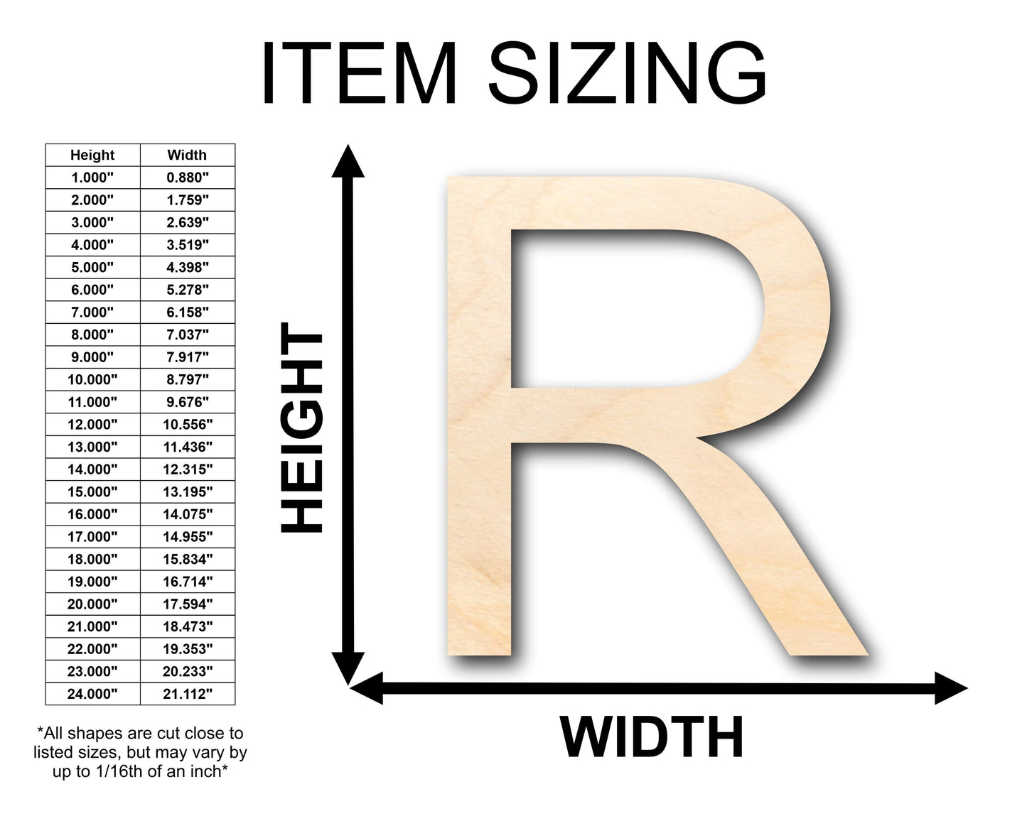 Unfinished Wood Arial Letter R Shape - Craft - up to 46" DIY
