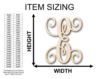 Unfinished Wood Monogram E Shape - Craft - up to 46" DIY