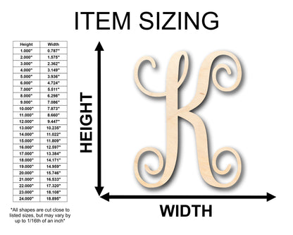 Unfinished Wood Monogram K Shape - Craft - up to 46" DIY