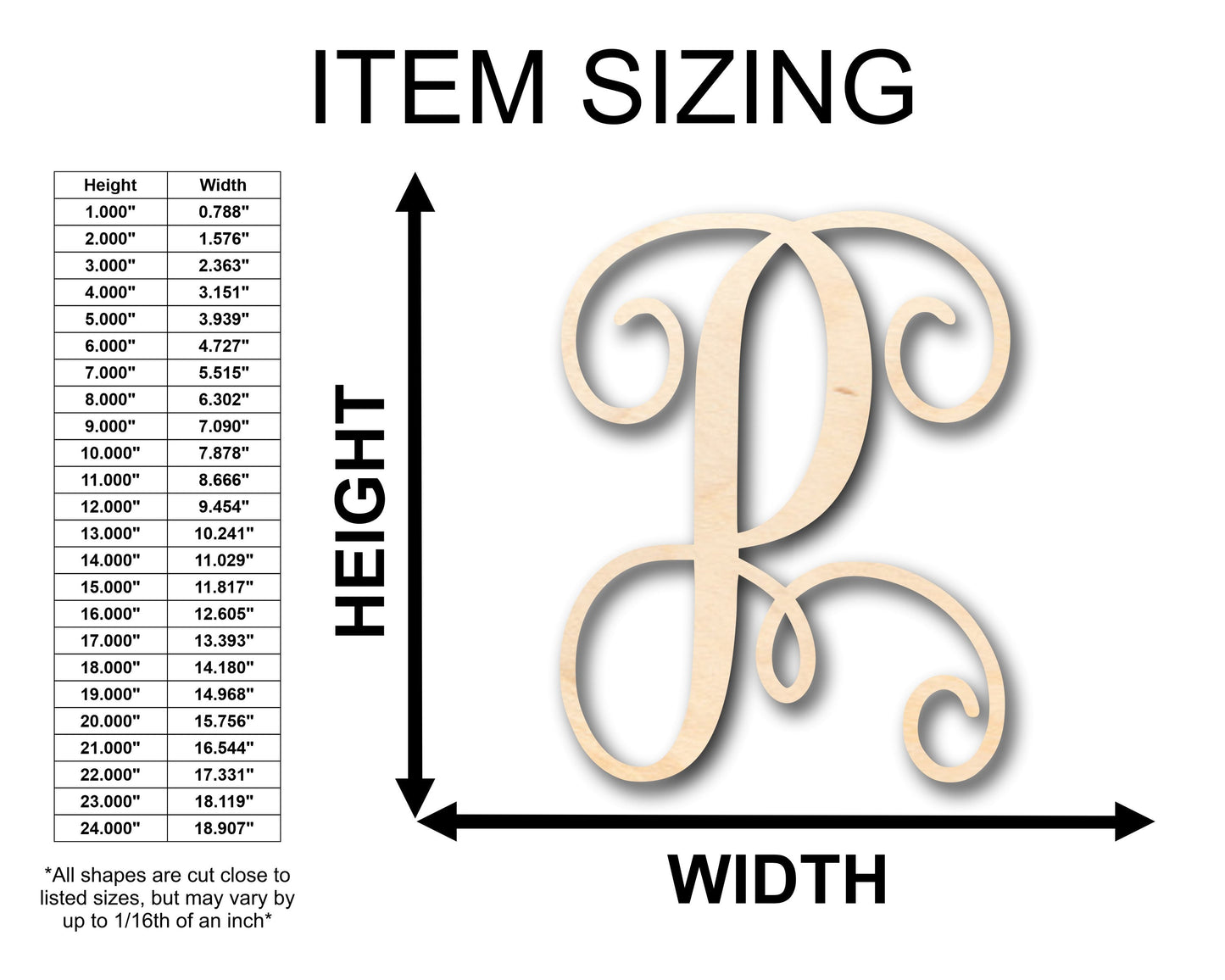 Unfinished Wood Monogram P Shape - Craft - up to 46" DIY