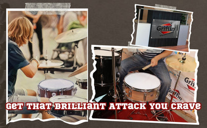 Snare Drum by GRIFFIN | 14" x 5.5"  Black Hickory PVC & Coated Head on Poplar Wood Shell | Acoustic Marching Percussion Instrument Set, Drummers Key, 8 Metal Tuning Lugs & Snare Strainer Throw Off Kit