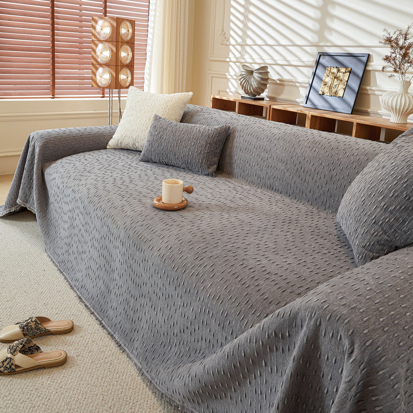 Textured Throw Blanket with 3D Dobby Weave, Minimalist Furniture Protector for Couch