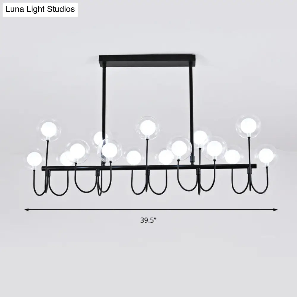 DecorBites™ 15-Light Black Ceiling Light: Modern Clear Glass Globe Pendant with Adjustable Hanging Cord