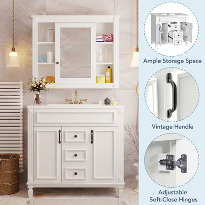 Bathroom Vanity With Top Sink, Mirror Cabinet, 2 Soft Closing Doors & 2 Drawers