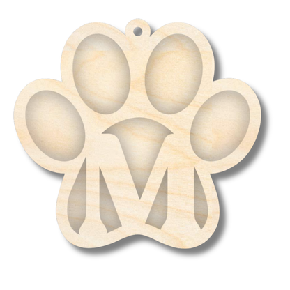 Unfinished Wood Layered Letter Paw Print Tags | A-Z | 2 Piece | 5" Wide | 1/8" Wood | Wood Craft DIY