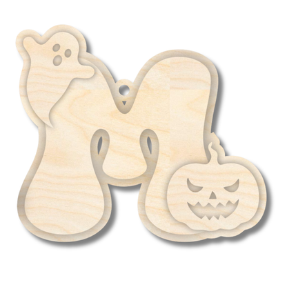 Unfinished Wood Layered Letter Halloween Ghost & Pumpkin Tags | A-Z | 4 Piece | 6" Tall | 1/8" Wood | Wood Craft DIY