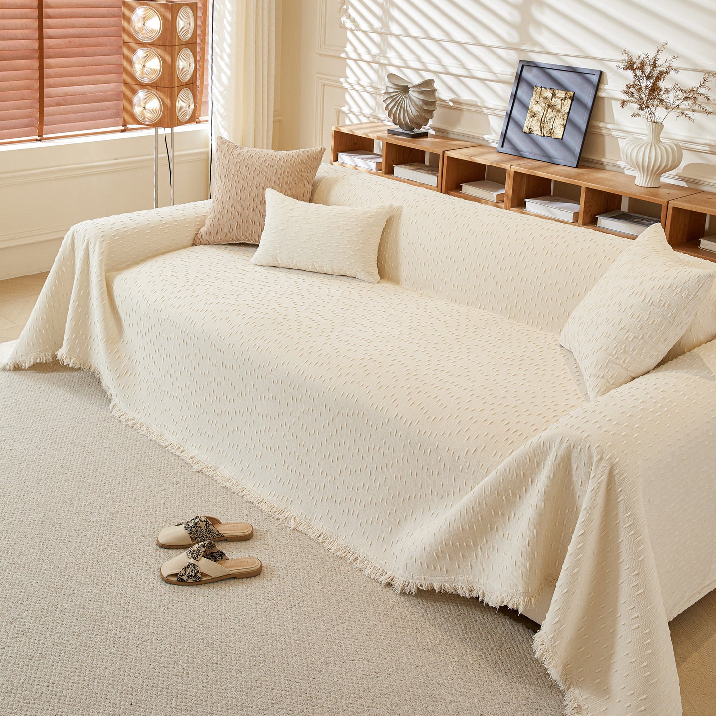 Textured Throw Blanket with 3D Dobby Weave, Minimalist Furniture Protector for Couch
