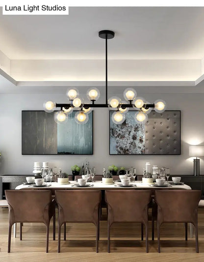 DecorBites™ 16-Light Modern Black Island Pendant - Spherical Glass Ceiling Light for Dining Table