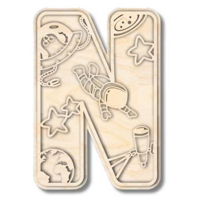 Unfinished Wood Layered Themed Letters | Space | A-Z | 2 Piece | up to 24"
