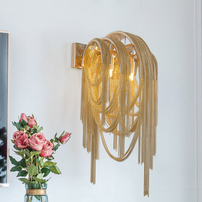 DecorBites™ Mid Century Gold/Silver Stacked Tassel Wall Lamp - 2 Bulb Metallic Sconce Light Fixture for Hotel