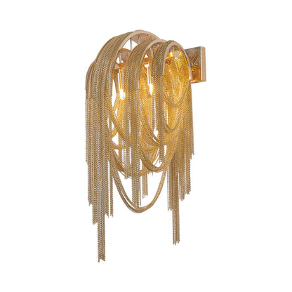 DecorBites™ Mid Century Gold/Silver Stacked Tassel Wall Lamp - 2 Bulb Metallic Sconce Light Fixture for Hotel