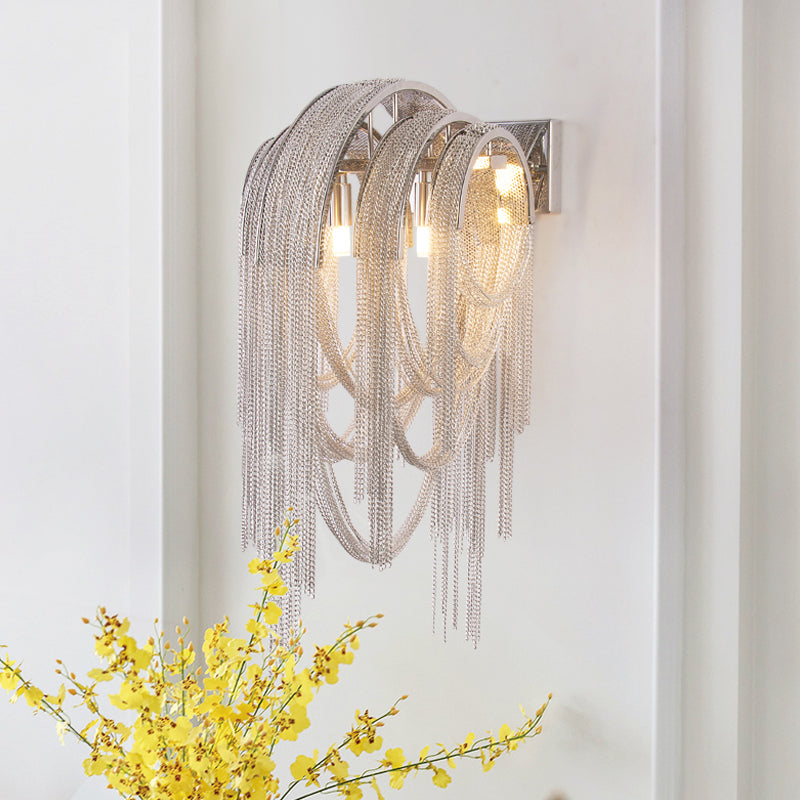 DecorBites™ Mid Century Gold/Silver Stacked Tassel Wall Lamp - 2 Bulb Metallic Sconce Light Fixture for Hotel