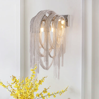 DecorBites™ Mid Century Gold/Silver Stacked Tassel Wall Lamp - 2 Bulb Metallic Sconce Light Fixture for Hotel